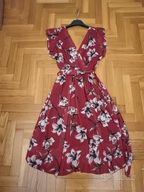vestito midì fantasia borgogna