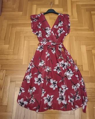vestito midì fantasia borgogna