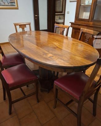 tavolo in legno vero con 6 sedie legno e pelle 