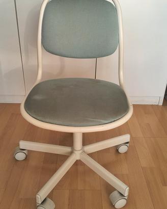 sedia azzurra Ikea con rotelle per scrivania 