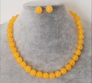 Parure collana orecchini vero topazio giallo NUOVA