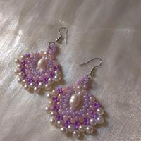 orecchini Perle di Fiume stile gypsy Rosa/Lilla