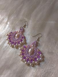 orecchini Perle di Fiume stile gypsy Rosa/Lilla