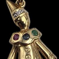 CIONDOLO ORO CLOWN DIAMANTI ZAFFIRI SMERALDI RUB