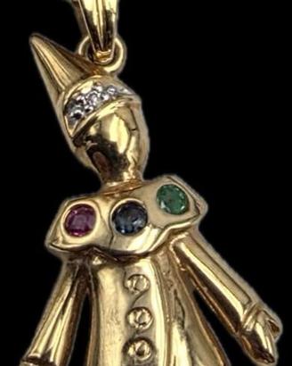 CIONDOLO ORO CLOWN DIAMANTI ZAFFIRI SMERALDI RUB