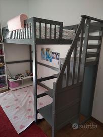 Letto a soppalco + materasso + cuscino paracolpi