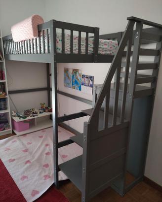 Letto a soppalco + materasso + cuscino paracolpi