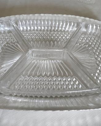 Antipastiera in metallo e cristallo lavorato