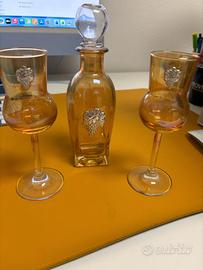 Set da Liquore/Grappa Vintage in Vetro Ambrato e P