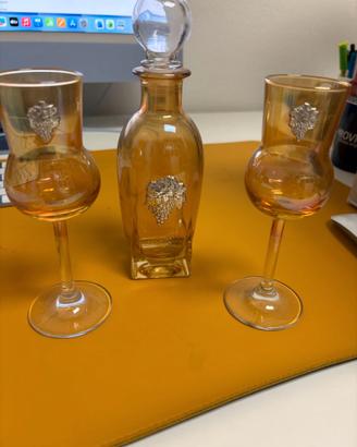 Set da Liquore/Grappa Vintage in Vetro Ambrato e P