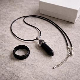 Set Gioielli Uomo Nero - Collana e Anello