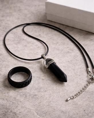 Set Gioielli Uomo Nero - Collana e Anello