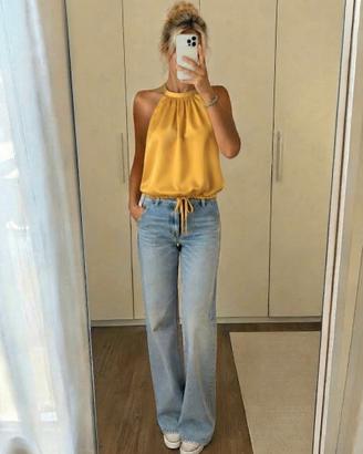 Top raso oro bronzo cangiante stile vintage Y2K