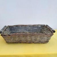 Cesto in  vimini rettangolare verde  manici legno