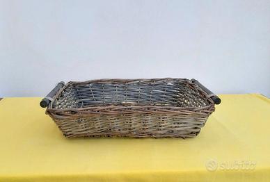Cesto in  vimini rettangolare verde  manici legno