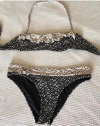 Bikini a fascia con balza pois bianchi neri tg S