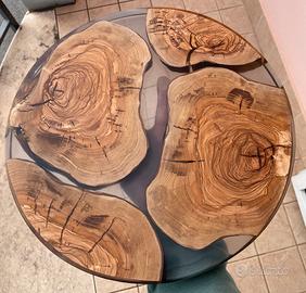 Piano tavolinl da caffè ulivo e resina