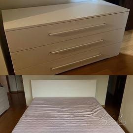 Letto matrimoniale + comò bianchi