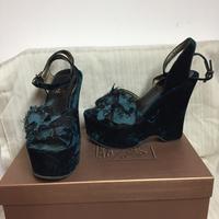 Zeppa in velluto blu cobalto