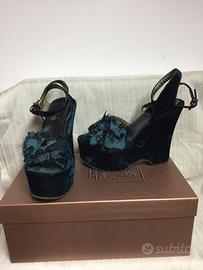 Zeppa in velluto blu cobalto