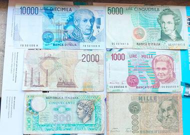 6x banconote 10000 5000 2000 1000 500 lire n1