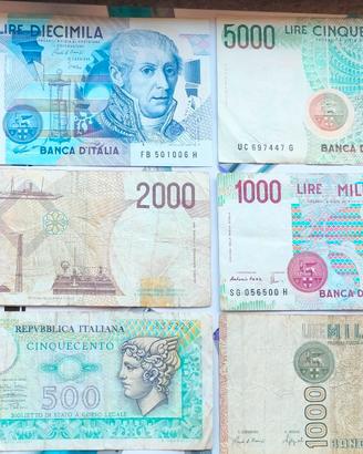 6x banconote 10000 5000 2000 1000 500 lire n1
