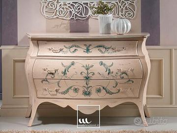Comò bombato 3 cassetti avorio con decori