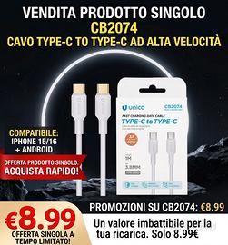 Cavo Type-C a Type-C (60W PD) Per iPhone Samsung