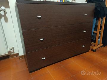 Cassettone e 2 comodini color Rovere scuro