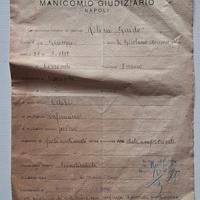 Raro Documento Manicomio Giudiziario Napoli 1942