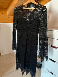 Vestito nero pizzo traforato con sottoveste tg. 42
