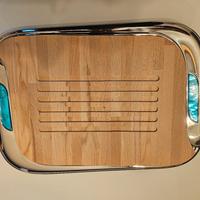 Vassoio + tagliere acciaio inserti vetro murano