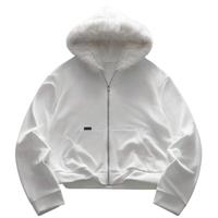 Felpa nera zip con cappuccio e pelliccia stile Y2k