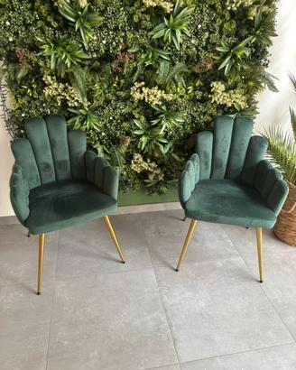Sedie Velluto Verde con gambe oro