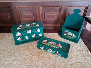  Tris Set Scatole Portagioie in Legno dip a mano