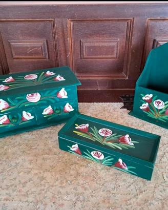  Tris Set Scatole Portagioie in Legno dip a mano