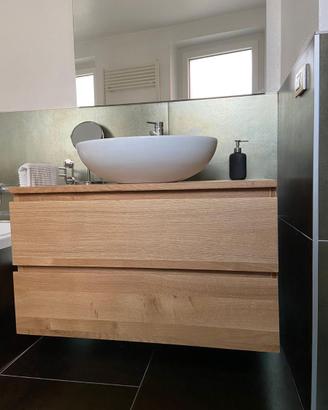 bagno sospeso in rovere con 2 cassetti 