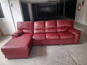 Divano angolare in pelle rossa