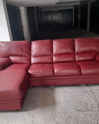 Divano angolare in pelle rossa