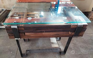 Tavolini artigianali legno metallo vetro