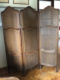 Paravento separé in legno e paglia di Vienna