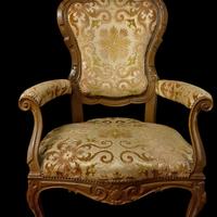 Sedia in tessuto damascato stile Luigi XV 