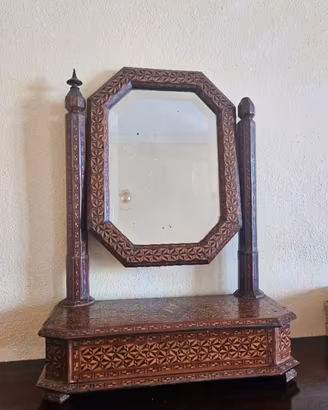 SPECCHIO DA TAVOLO ANTICO IN LEGNO 