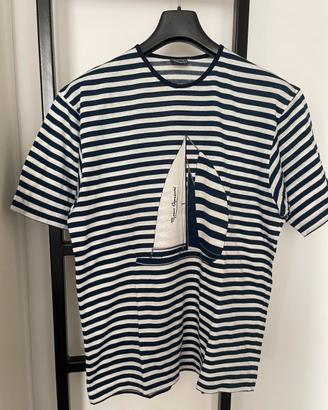 Marco Cipriani. T-shirt cotone righe bianche blu