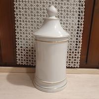 Vaso albarello in porcellana bianca profili oro