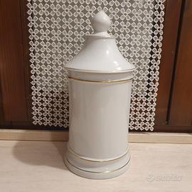 Vaso albarello in porcellana bianca profili oro