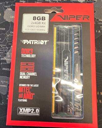 RAM Patriot Viper 8GB 2x4GB DDR3 1600MHz nuove