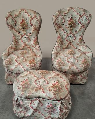 Tris Salotto Vintage – Coppia Poltrone- pouf coord