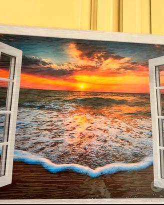 Quadro stampa su Tela Mare Tramonto Spiaggia Nuovo