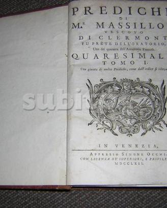Libro Antico " Prediche di Mr Massillon "